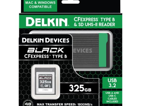 Delkin BLACK 325GB G4 CFexpress Type B Memory Card with USB 3.2 CFexpress Type B and UHS-II SD Memory Card Reader Online now